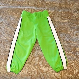 Girls M, softball pants.  Neon green with white stripes.